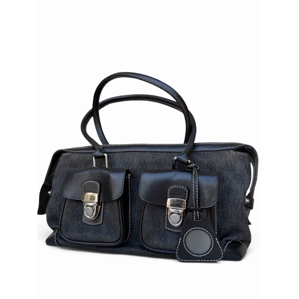 Dooney & Bourke Anniversary Signature Black Leather Denim Double Pocket Satchel